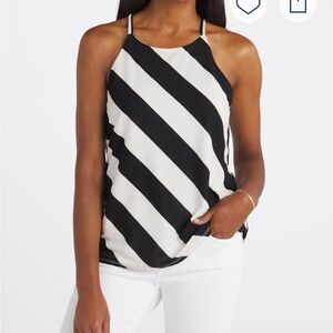 Bobeau Diagonal Striped Black and White Tank Top